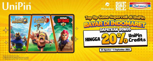 Top Up Game Supercell di UniPin dan Bayar di Indomaret, Dapatkan Bonus hingga 20% UniPin Credits